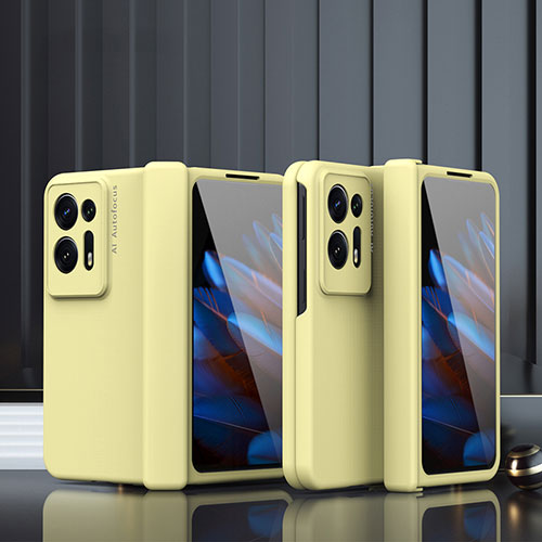 Hard Rigid Plastic Matte Finish Front and Back Cover Case 360 Degrees ZL5 for Oppo Find N2 5G Yellow