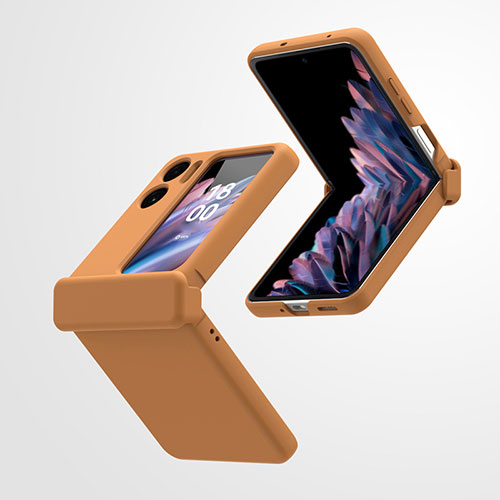 Hard Rigid Plastic Matte Finish Front and Back Cover Case 360 Degrees ZL5 for Oppo Find N2 Flip 5G Orange