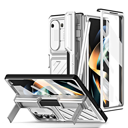 Hard Rigid Plastic Matte Finish Front and Back Cover Case 360 Degrees ZL5 for Samsung Galaxy Z Fold5 5G Silver