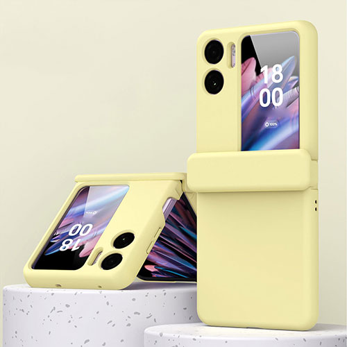 Hard Rigid Plastic Matte Finish Front and Back Cover Case 360 Degrees ZL6 for Oppo Find N2 Flip 5G Yellow