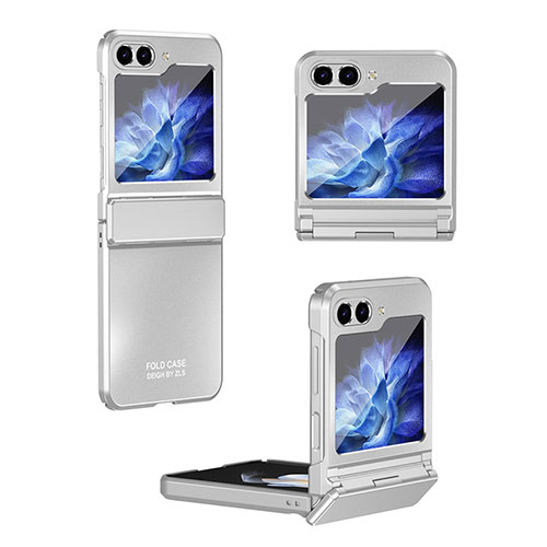 Hard Rigid Plastic Matte Finish Front and Back Cover Case 360 Degrees ZL7 for Samsung Galaxy Z Flip5 5G Silver