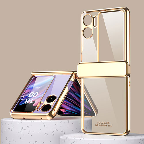 Hard Rigid Plastic Matte Finish Front and Back Cover Case 360 Degrees ZL8 for Oppo Find N2 Flip 5G Gold