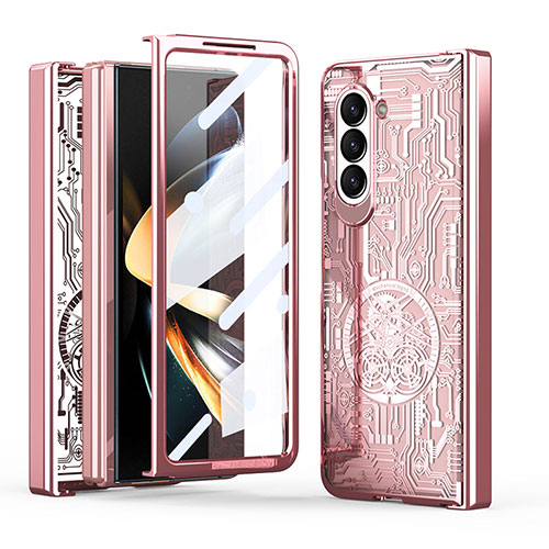 Hard Rigid Plastic Matte Finish Front and Back Cover Case 360 Degrees ZL8 for Samsung Galaxy Z Fold5 5G Rose Gold