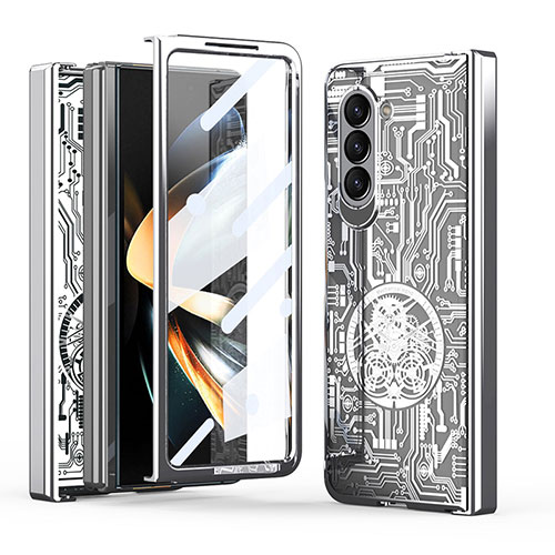 Hard Rigid Plastic Matte Finish Front and Back Cover Case 360 Degrees ZL8 for Samsung Galaxy Z Fold5 5G Silver