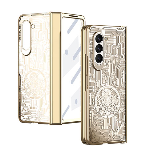 Hard Rigid Plastic Matte Finish Front and Back Cover Case 360 Degrees ZL9 for Samsung Galaxy Z Fold5 5G Gold