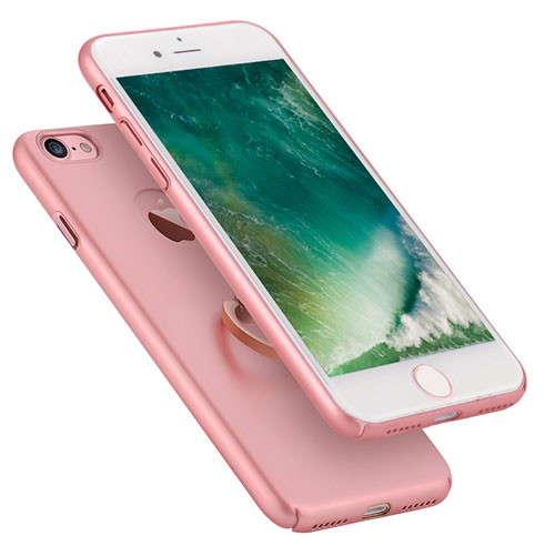 Hard Rigid Plastic Matte Finish Snap On Case with Finger Ring Stand A01 for Apple iPhone 7 Pink