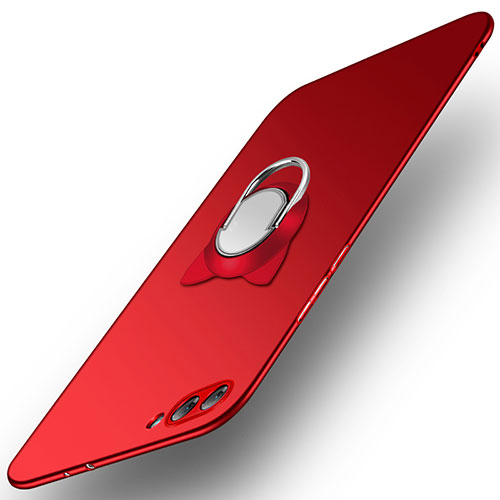 Hard Rigid Plastic Matte Finish Snap On Case with Finger Ring Stand A03 for Huawei Honor View 10 Red