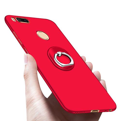 Hard Rigid Plastic Matte Finish Snap On Case with Finger Ring Stand A03 for Xiaomi Mi A1 Red