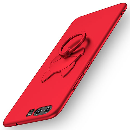 Hard Rigid Plastic Matte Finish Snap On Case with Finger Ring Stand A04 for Huawei P10 Red