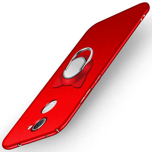 Hard Rigid Plastic Matte Finish Snap On Case with Finger Ring Stand A05 for Huawei Y7 Prime Red