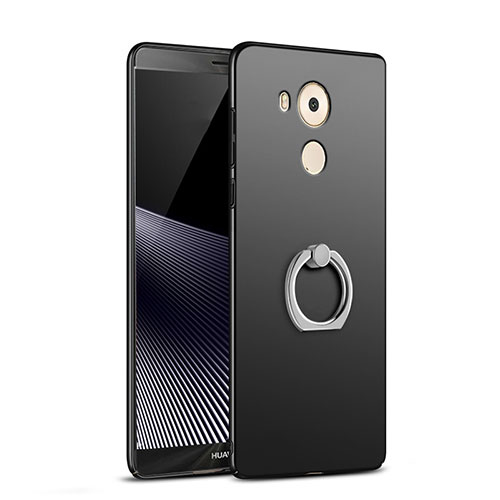 Hard Rigid Plastic Matte Finish Snap On Case with Finger Ring Stand A06 for Huawei Mate 8 Black