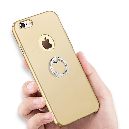 Hard Rigid Plastic Matte Finish Snap On Case with Finger Ring Stand for Apple iPhone 6 Plus Gold