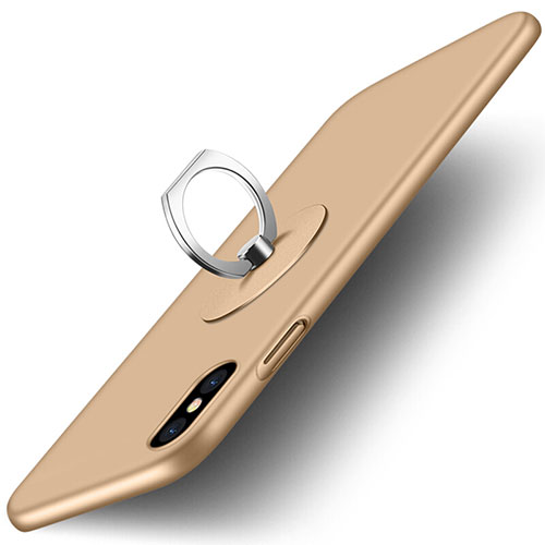 Hard Rigid Plastic Matte Finish Snap On Case with Finger Ring Stand for Apple iPhone X Gold