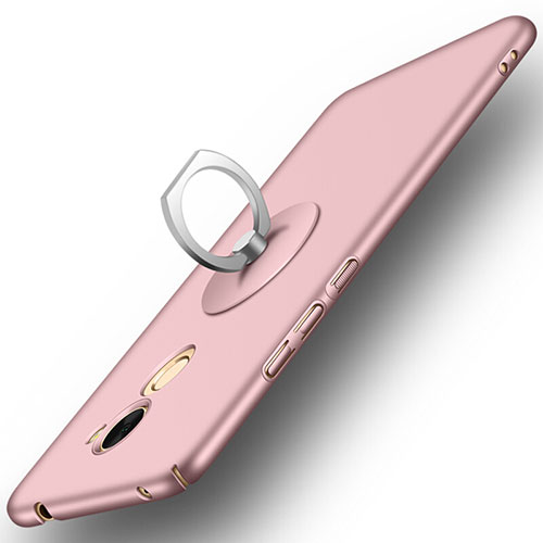 Hard Rigid Plastic Matte Finish Snap On Case with Finger Ring Stand for Huawei Enjoy 7 Plus Pink