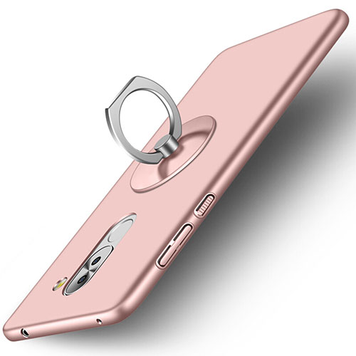 Hard Rigid Plastic Matte Finish Snap On Case with Finger Ring Stand for Huawei Honor 6X Rose Gold