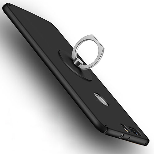 Hard Rigid Plastic Matte Finish Snap On Case with Finger Ring Stand for Huawei Honor V8 Black