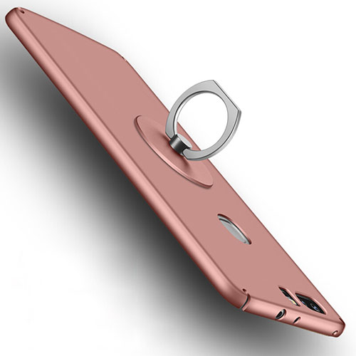 Hard Rigid Plastic Matte Finish Snap On Case with Finger Ring Stand for Huawei Honor V8 Rose Gold