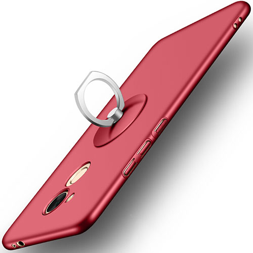 Hard Rigid Plastic Matte Finish Snap On Case with Finger Ring Stand for Huawei Honor V9 Play Red