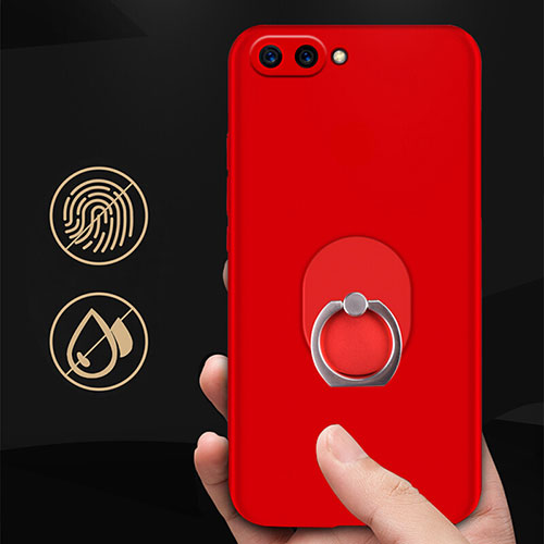 Hard Rigid Plastic Matte Finish Snap On Case with Finger Ring Stand for Huawei Honor View 10 Red