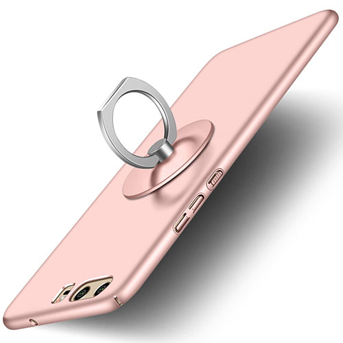 Hard Rigid Plastic Matte Finish Snap On Case with Finger Ring Stand for Huawei P10 Pink