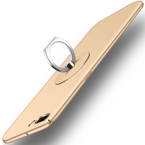 Hard Rigid Plastic Matte Finish Snap On Case with Finger Ring Stand for OnePlus 5 Gold