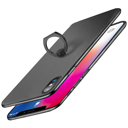 Hard Rigid Plastic Matte Finish Snap On Case with Finger Ring Stand Q02 for Apple iPhone Xs Max Black