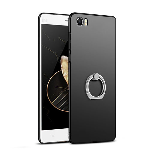 Hard Rigid Plastic Matte Finish Snap On Case with Finger Ring Stand R01 for Xiaomi Mi Note Black
