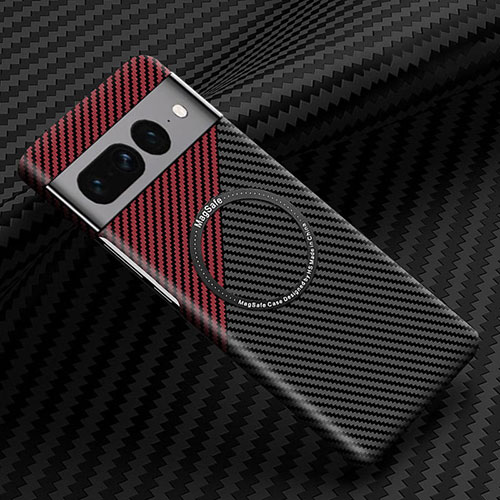 Hard Rigid Plastic Matte Finish Twill Snap On Case Cover with Mag-Safe Magnetic for Google Pixel 7 Pro 5G Red and Black