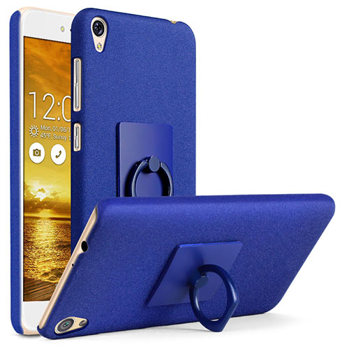 Hard Rigid Plastic Quicksand Cover with Finger Ring Stand for Asus Zenfone Live ZB501KL Blue