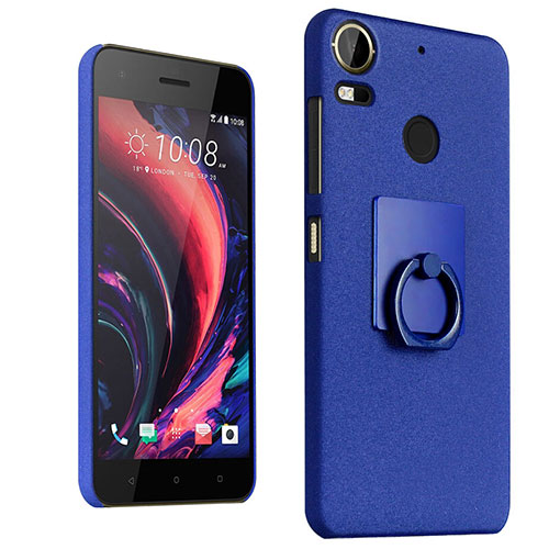 Hard Rigid Plastic Quicksand Cover with Finger Ring Stand for HTC Desire 10 Pro Blue