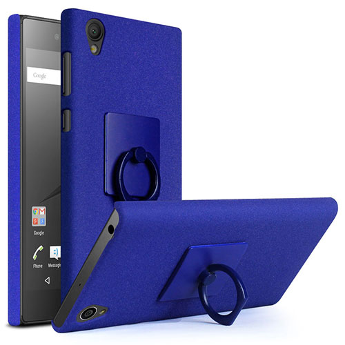 Hard Rigid Plastic Quicksand Cover with Finger Ring Stand for Sony Xperia L1 Blue