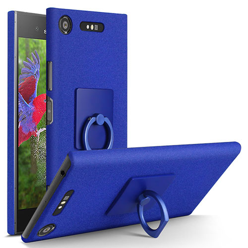 Hard Rigid Plastic Quicksand Cover with Finger Ring Stand for Sony Xperia XZ1 Blue