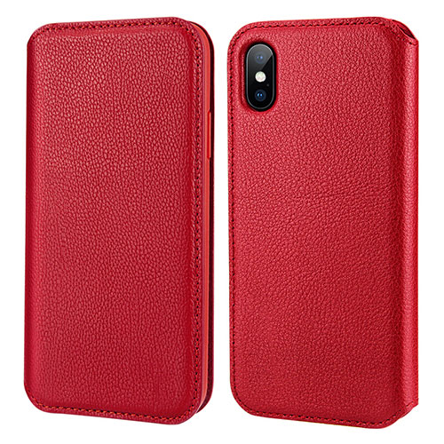 Leather Case Flip Cover for Apple iPhone Xs Red