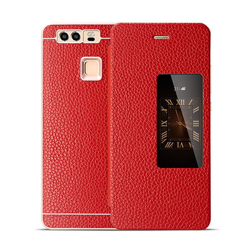 Leather Case Flip Cover for Huawei P9 Plus Red