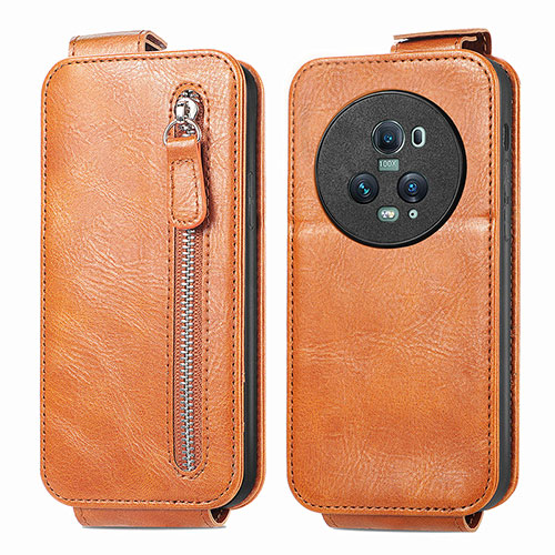 Leather Case Flip Cover Vertical for Huawei Honor Magic5 Pro 5G Brown