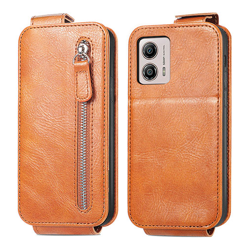 Leather Case Flip Cover Vertical for Motorola Moto G53j 5G Brown