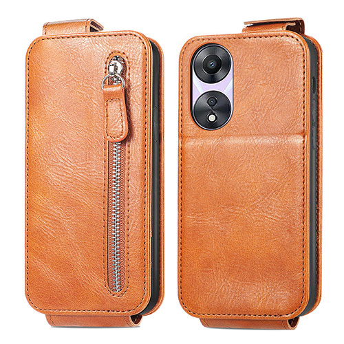 Leather Case Flip Cover Vertical for Oppo A58 5G Brown