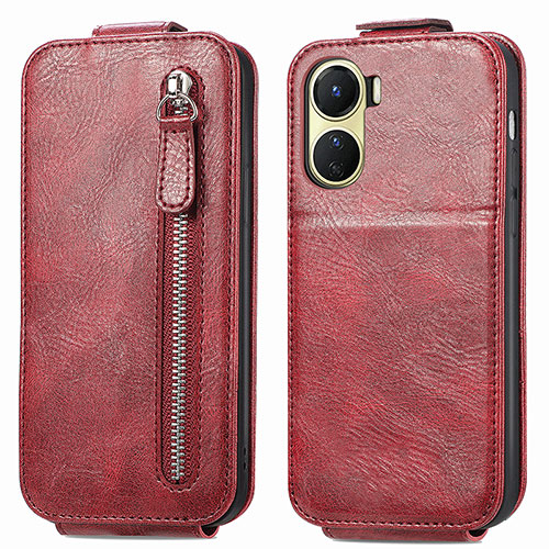 Leather Case Flip Cover Vertical for Vivo Y02S Red