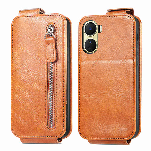 Leather Case Flip Cover Vertical for Vivo Y16 Brown