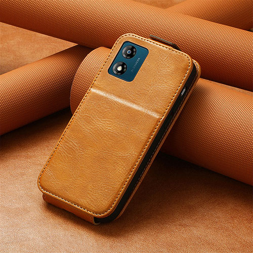 Leather Case Flip Cover Vertical S01D for Motorola Moto E13 Brown