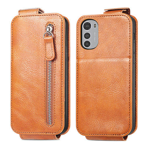 Leather Case Flip Cover Vertical S01D for Motorola Moto E32 Brown