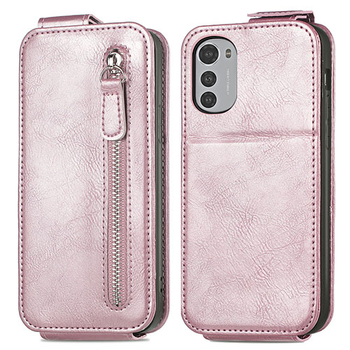 Leather Case Flip Cover Vertical S01D for Motorola Moto E32s Rose Gold