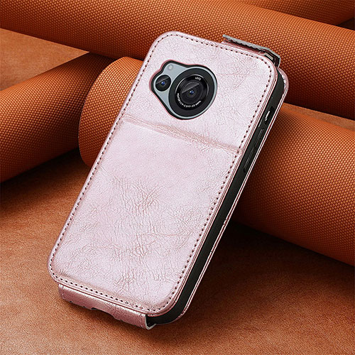 Leather Case Flip Cover Vertical S01D for Sharp Aquos R8s Rose Gold