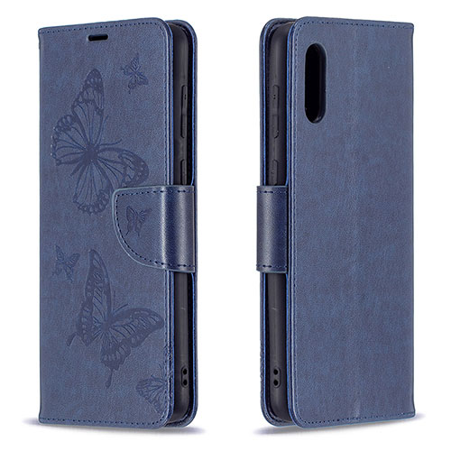 Leather Case Stands Butterfly Flip Cover Holder B01F for Samsung Galaxy A02 Blue