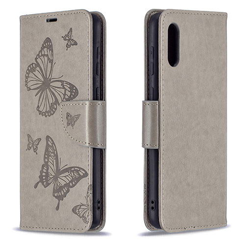 Leather Case Stands Butterfly Flip Cover Holder B01F for Samsung Galaxy A02 Gray