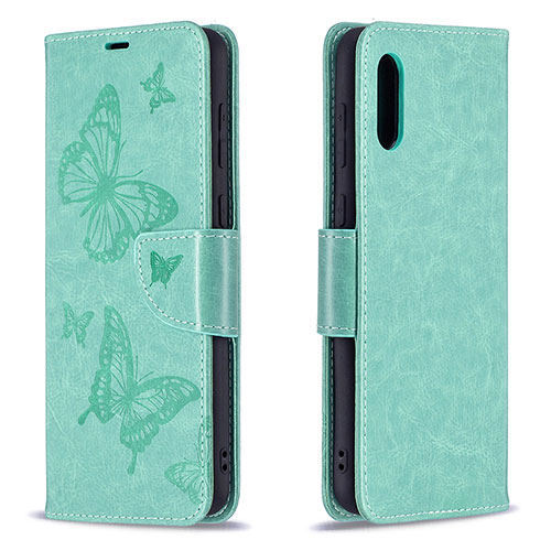 Leather Case Stands Butterfly Flip Cover Holder B01F for Samsung Galaxy A02 Green