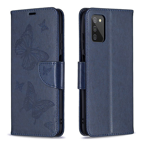 Leather Case Stands Butterfly Flip Cover Holder B01F for Samsung Galaxy A03s Blue