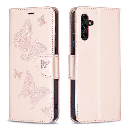 Leather Case Stands Butterfly Flip Cover Holder B01F for Samsung Galaxy A04s Rose Gold
