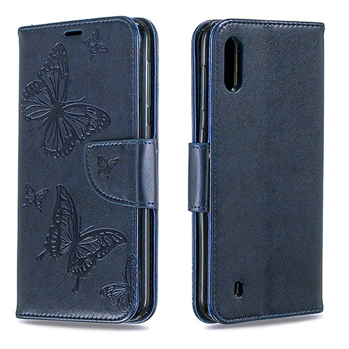 Leather Case Stands Butterfly Flip Cover Holder B01F for Samsung Galaxy A10 Blue