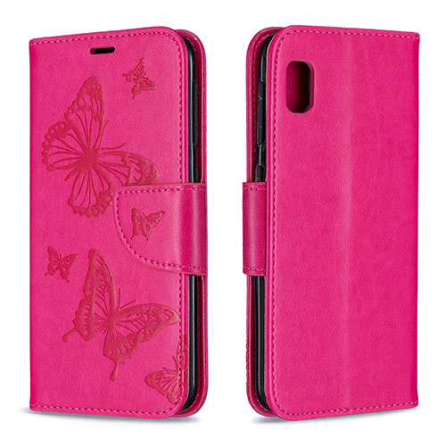 Leather Case Stands Butterfly Flip Cover Holder B01F for Samsung Galaxy A10e Hot Pink